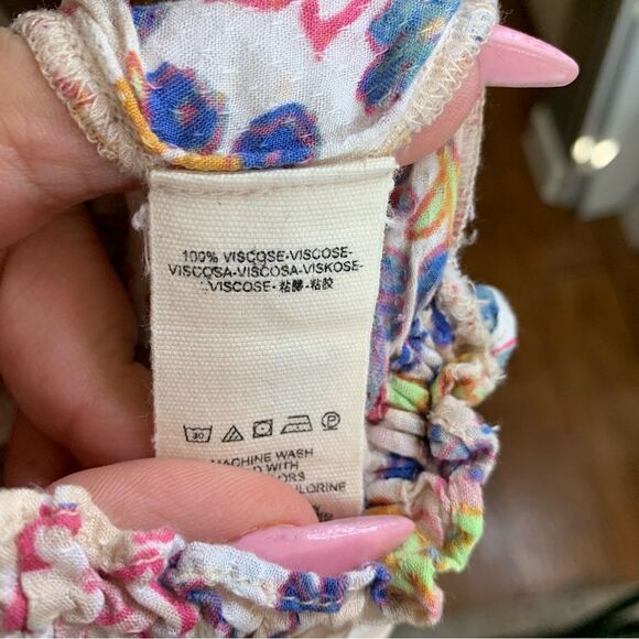 Free People Boho Off Shoulder Bell Sleeve Smocked Floral Blouse - Picture 14 of 14